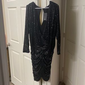 NWT FASHION NOVA Sparkle Formal V-Neck Long Sleeve Bodycon Dress